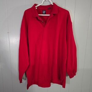 Gap Polo Shirt Mens XL Red Long Sleeve Cotton Solid Heavy Jersey Knit